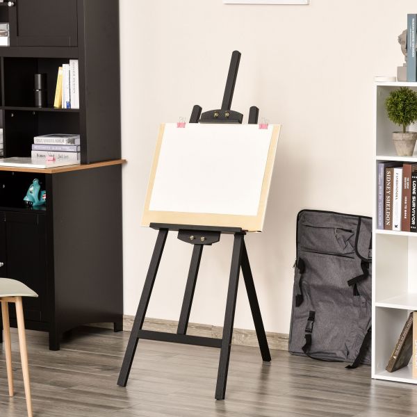 Cavalete para pintura de madeira inclinável 90° com suporte tripé e pincel 51,5x71,5x134,5cm preto - 914-020V01BK