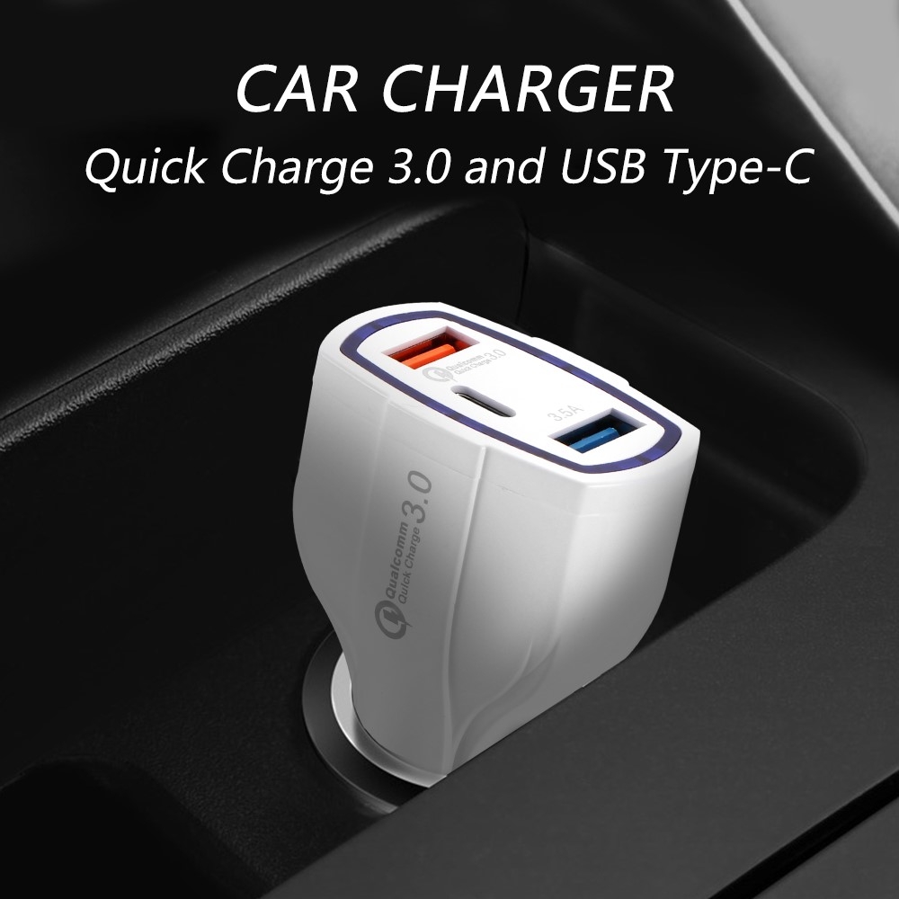 Mini Dual USB   USB C Fast Charging Auto KFZ Ladegerät mit QC 3.0 (35W) - Weiss