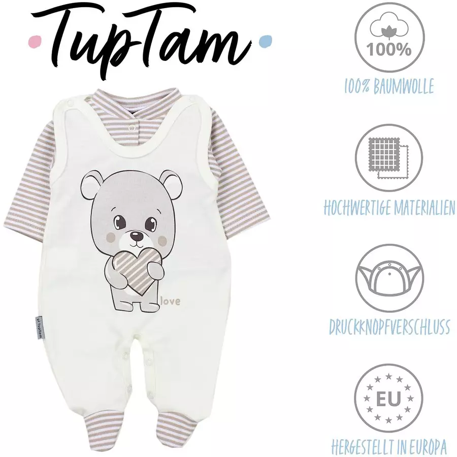 TupTam Baby Unisex Strampler-Set mit Aufdruck Spruch 2-tlg creme