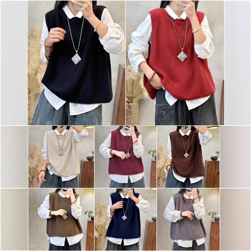Mori Girls - Ronde hals effen trui vest