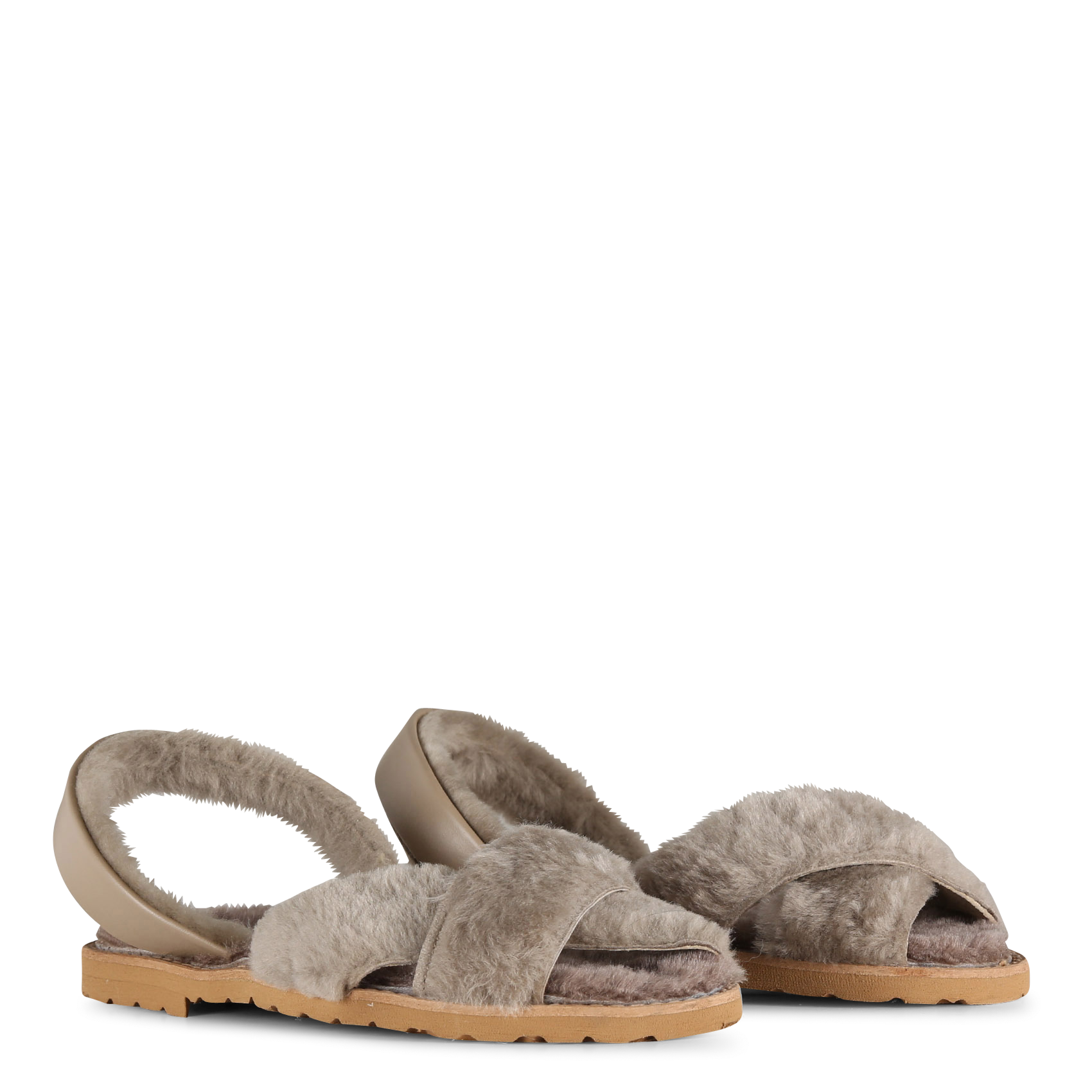 Sandales plates en peau lainée | Gris