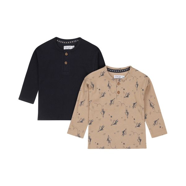 Dirkje Henley T-shirt 2-Pack – Maat 62 – Taupe + Navy