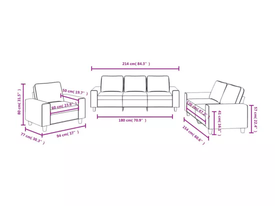 Ensemble de canapés 3 pcs gris clair tissu