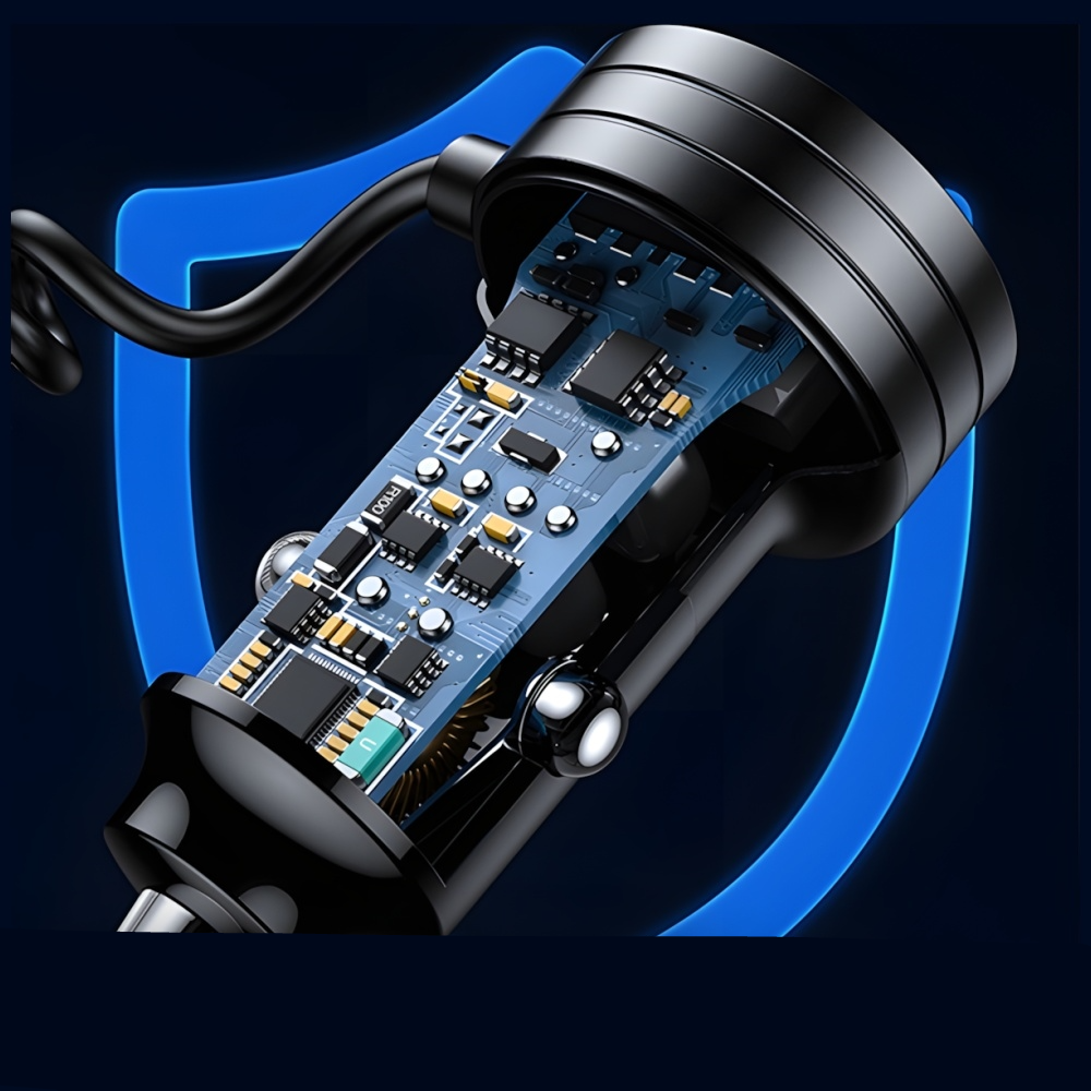 (60W) USB C / USB A Auto KFZ Ladegerät Car Charger für Zigarettenanzünder mit USB C Spiral Ladekabel (USA001245) - Schwarz