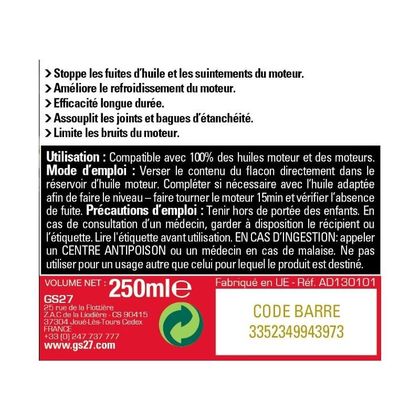 Produit d'entretien GS27 Stop Fuite Huile Moteur - Préventif & Curatif Universel