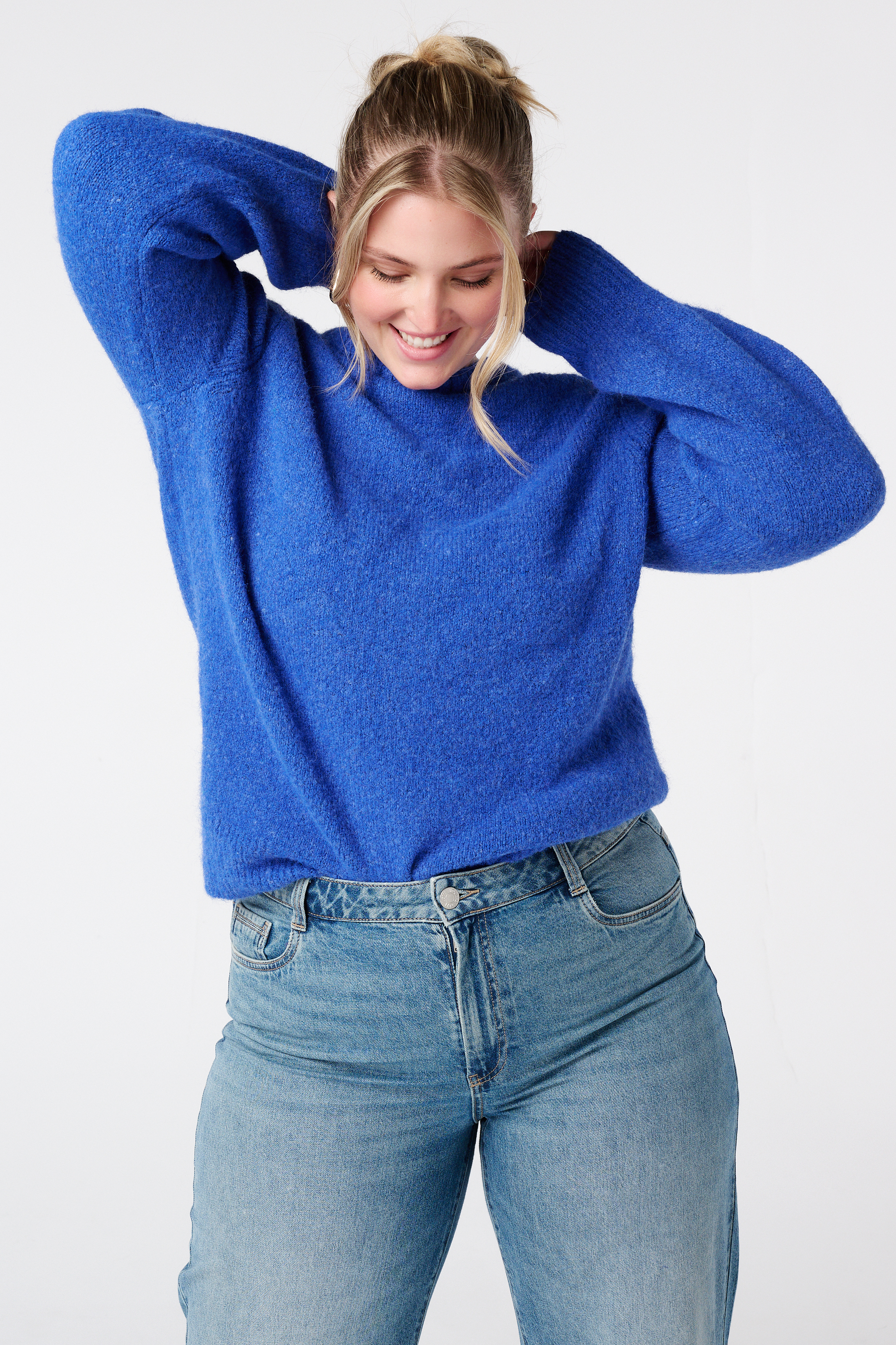 Fijn gebreid vest met knoopsluiting Kobalt blauw