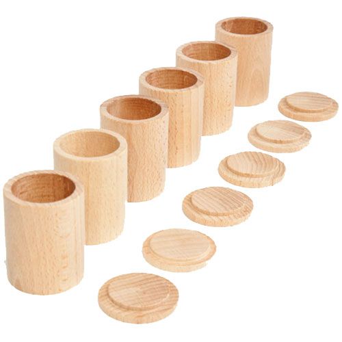 Grapat houten potjes met deksel naturel - (6 st) 16-136