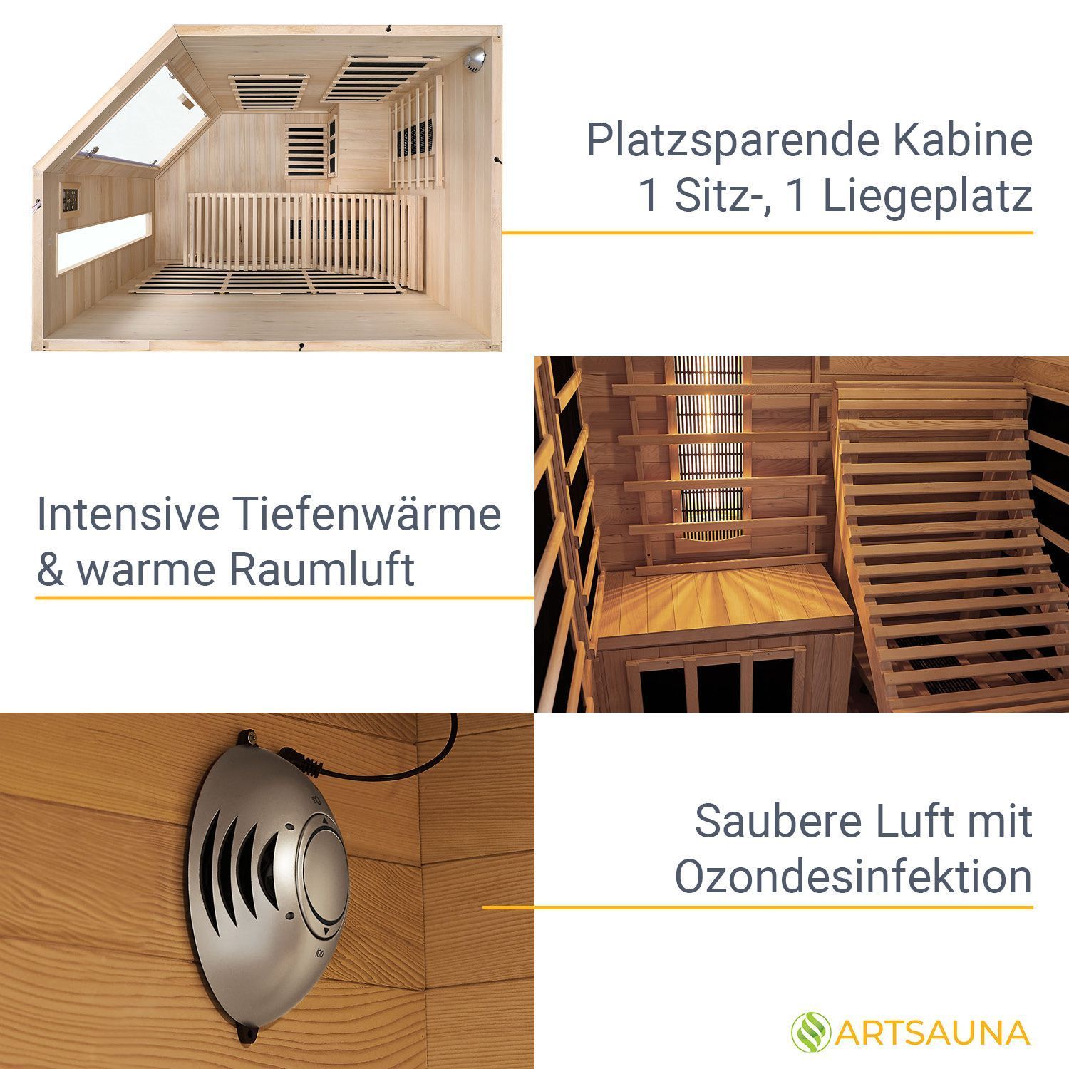 Artsauna Infrarotkabine Wärmekabine Esbjerg mit Triplex-Heizsystem & Hemlockholz