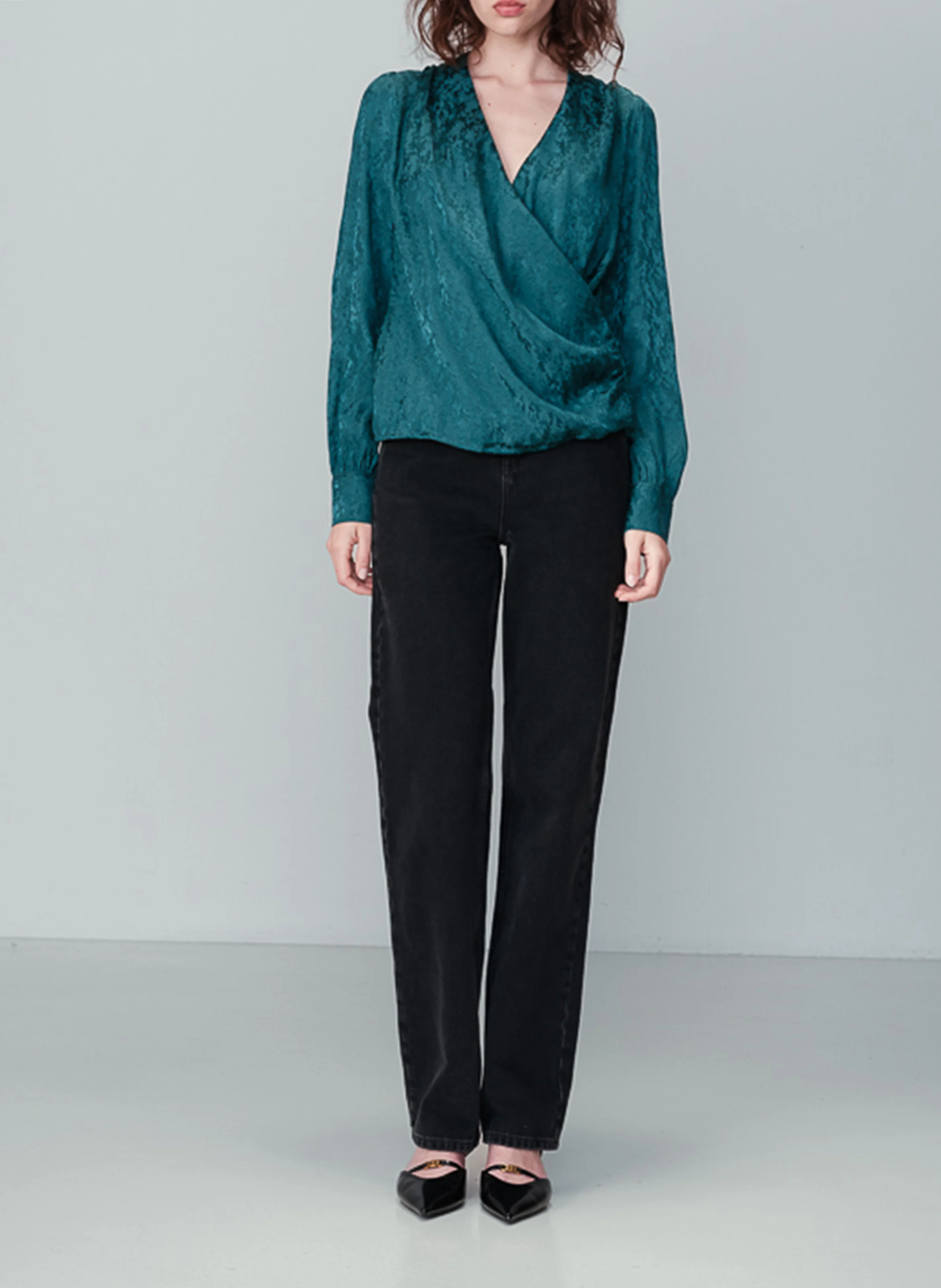 NONNA - Blouse droite cache-cœur drapée | Vert