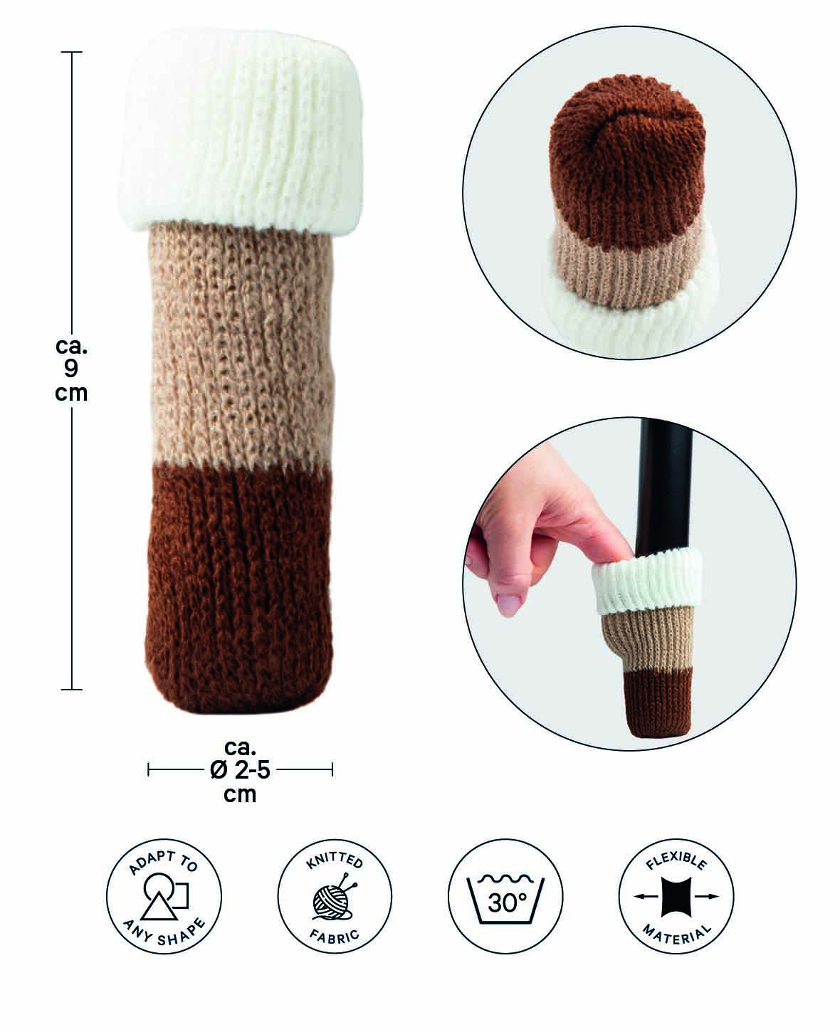 (4er Set) Stoff Stuhlbein Stulpen Schutz Tisch / Stuhl / Boden Schoner - Weiss / Beige / Braun