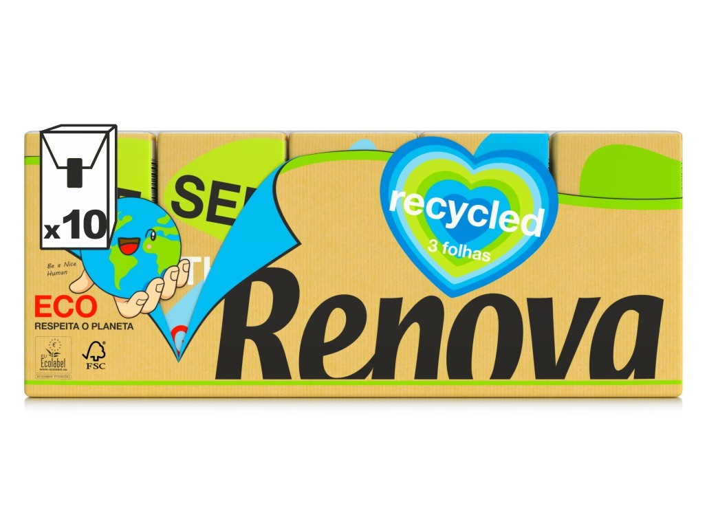 LENÇOS RENOVA DE PAPEL 100% RECICLADO 10UN