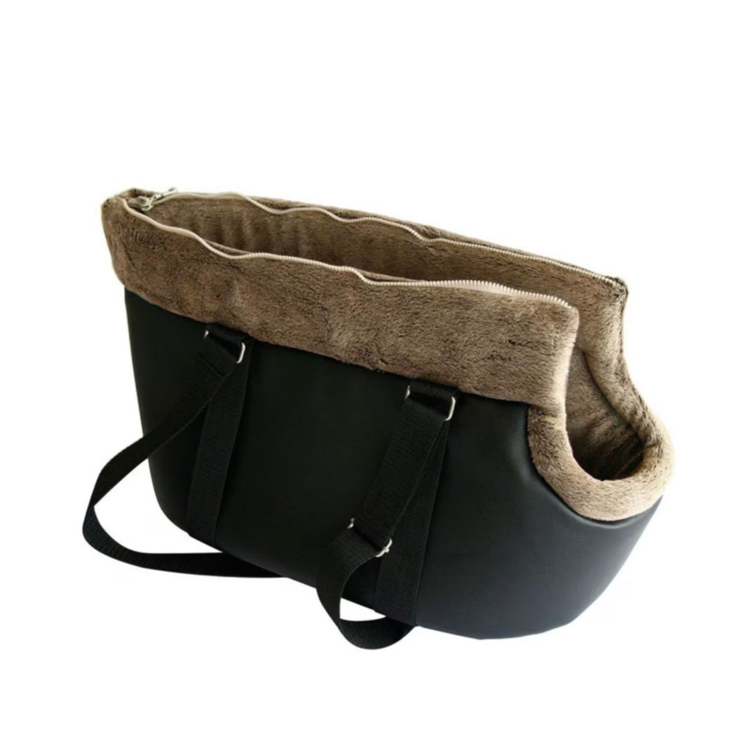 (40x24cm) Bali Leder Haustier Transporttasche Reise Tragetasche für Hunde / Katzen (534840) - Schwarz