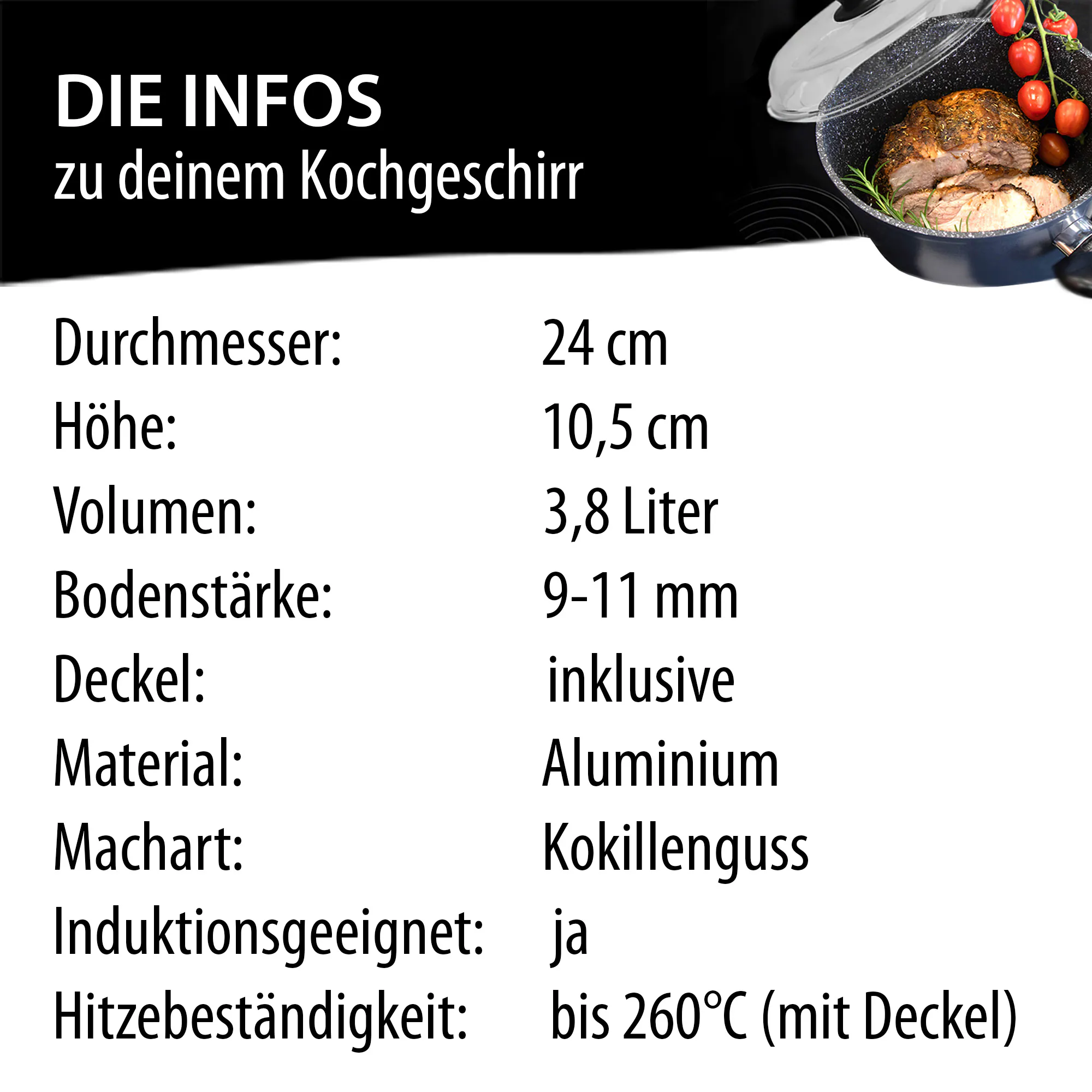 STONELINE® Made in Germany Kochtopf, 24 cm, Kokillenguss