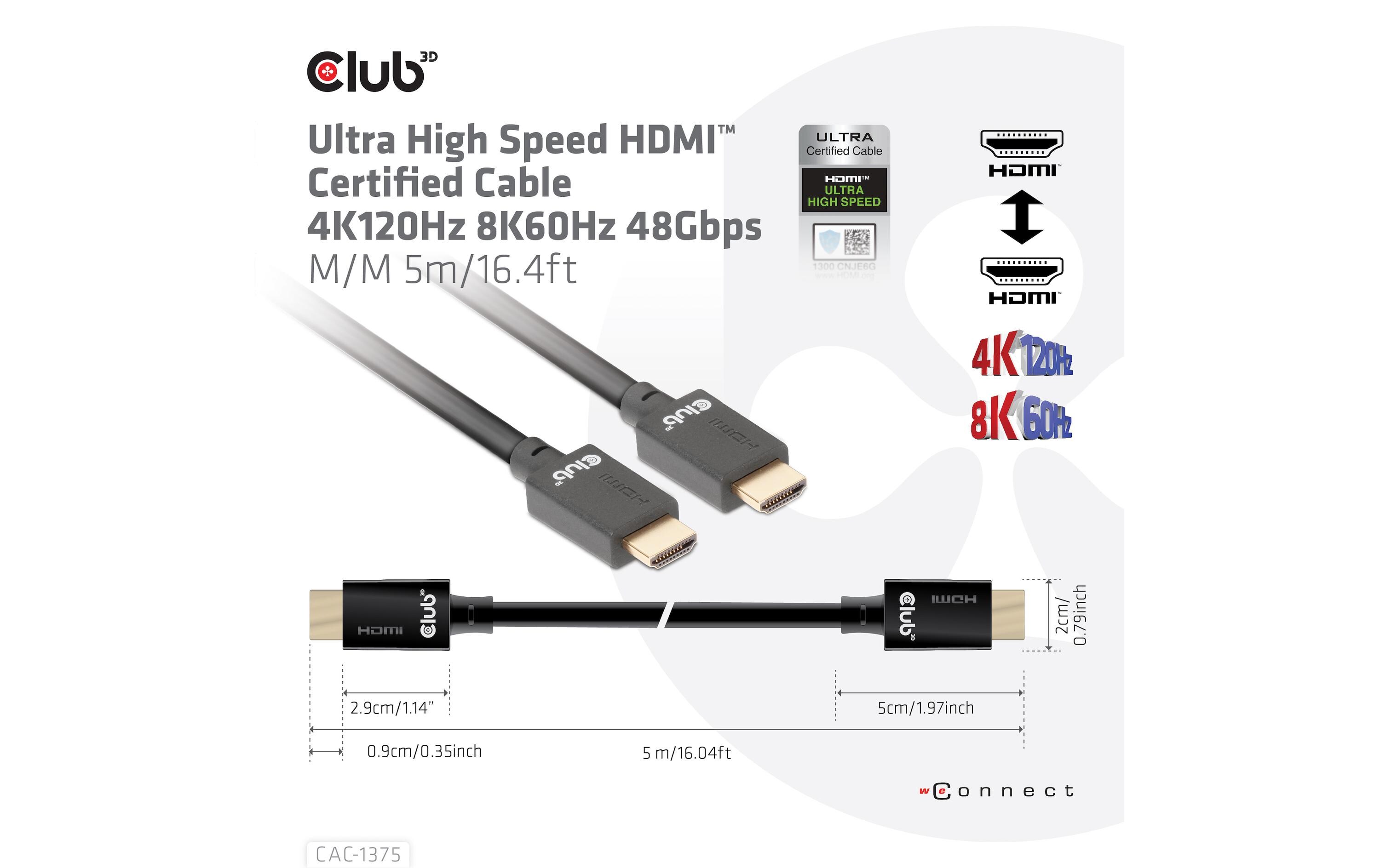 Kabel Ultra High Speed 4K120Hz, 8K60Hz HDMI 2.1 - HDMI, 5 mUltra High Speed HDMI 2.1-Kabel mit Unterstützung für Auflösungen bis zu 4K @ 120Hz oder 8K @ 60Hz