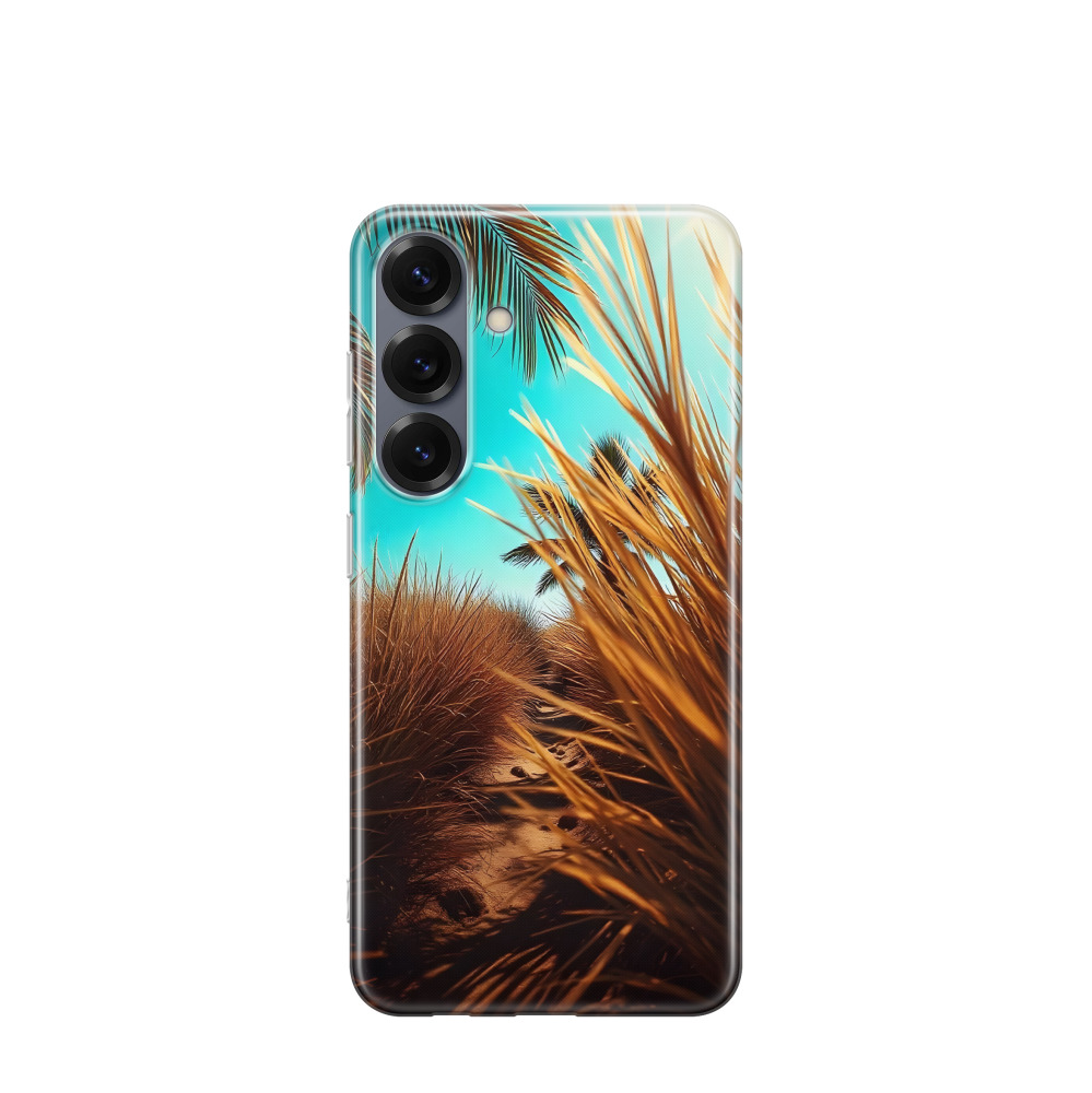 Samsung Galaxy S25 Gummi Hülle Palmenweg - Türkis