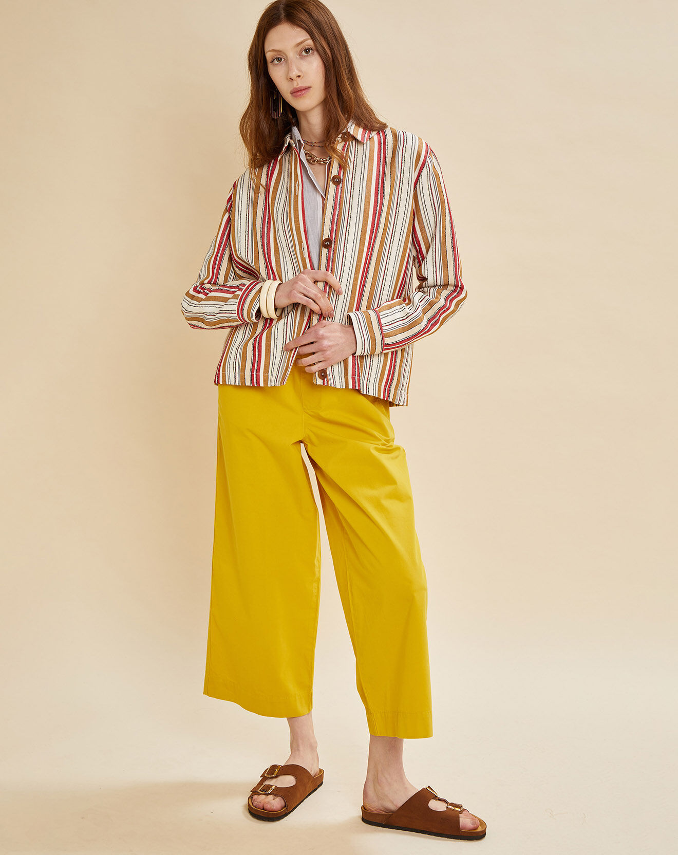 Chloé Stora Veste en Lin mélangé Veggie à rayures rouge