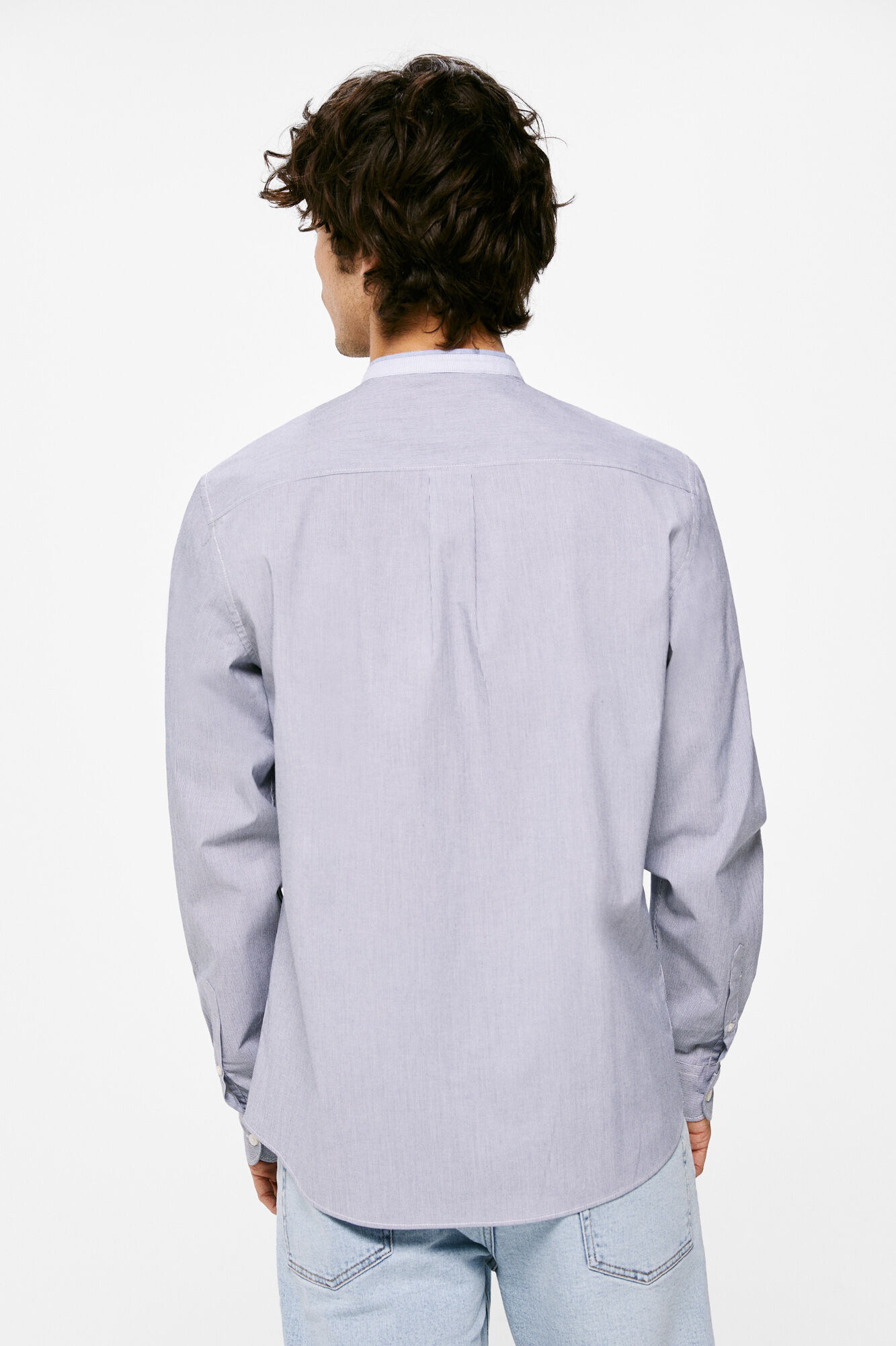 Camisa Mao com micro-listras - azul médio