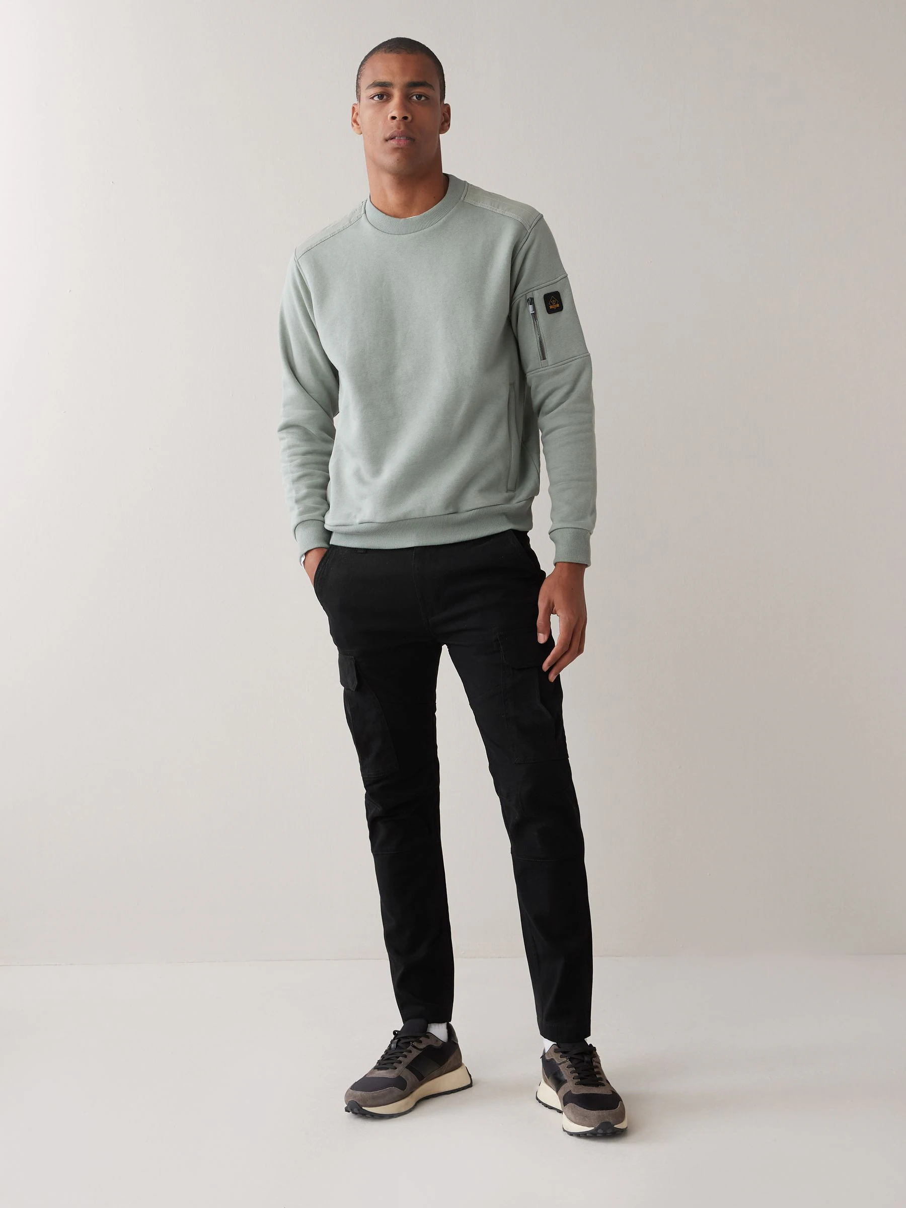 Zwart - Slim Fit - Katoenen cargostretchbroek
