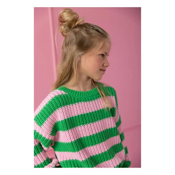 Yuki Pull Chunky Rayure Coton Bio | Vert