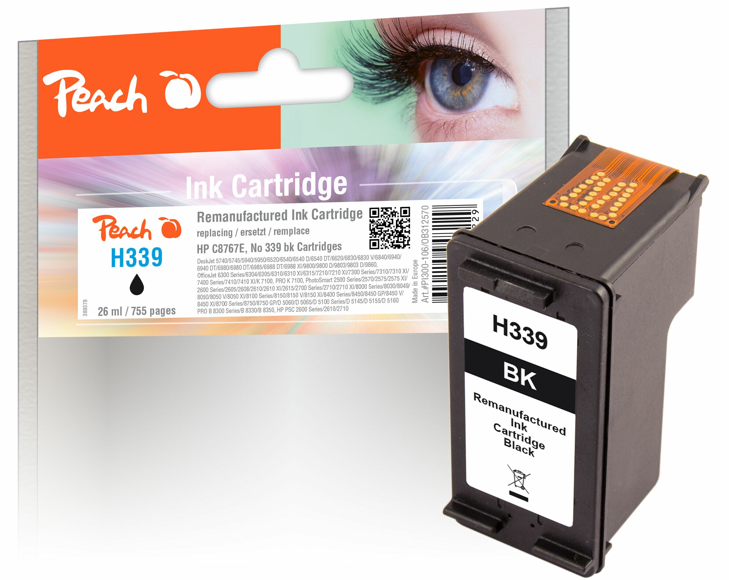 Peach HP 339Druckkopf XL bk ersetzt HP No. 339, C8767E für z.B. HP DeskJet 5700, HP DeskJet 5740, HP DeskJet 5745, HP DeskJet 5900, HP DeskJet 5940 (wiederaufbereitet)