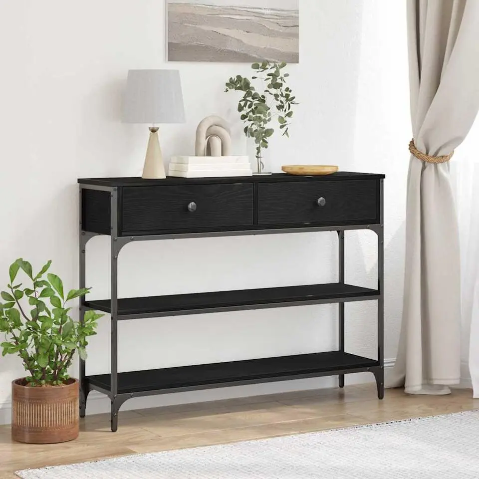 vidaXL - Sidetable met 2 lades 2 schappen - Zwart - Gelaagd hout - 100x25x75 cm