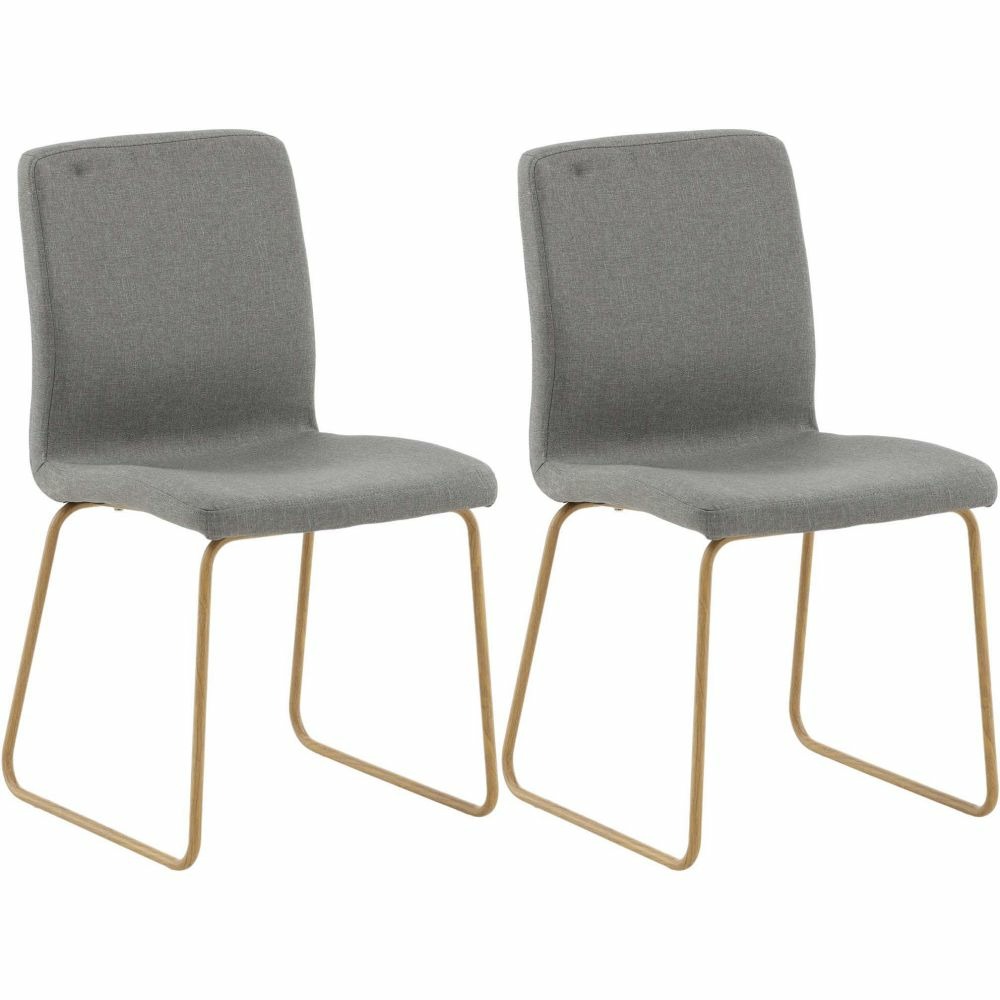 Chaise en acier imitation bois et gris mace (lot de 2)