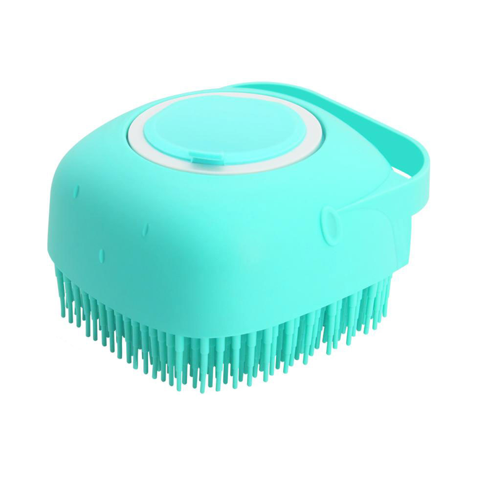 (2er Set) 2in1 Haustier Pflege Massage Bürste mit Shampoo Spender Fellbürste   Handschlaufe - Grün / Rosa