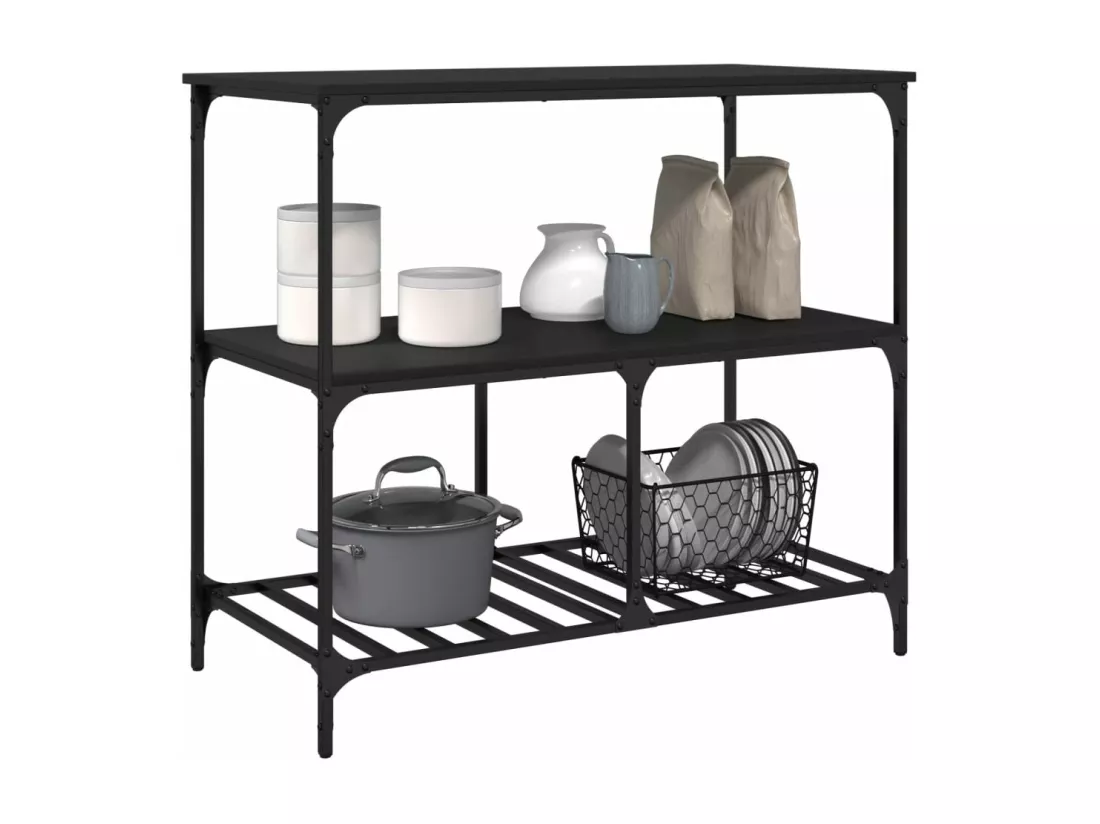 Chariot de cuisine noir 100x50x95 cm bois d'ingénierie