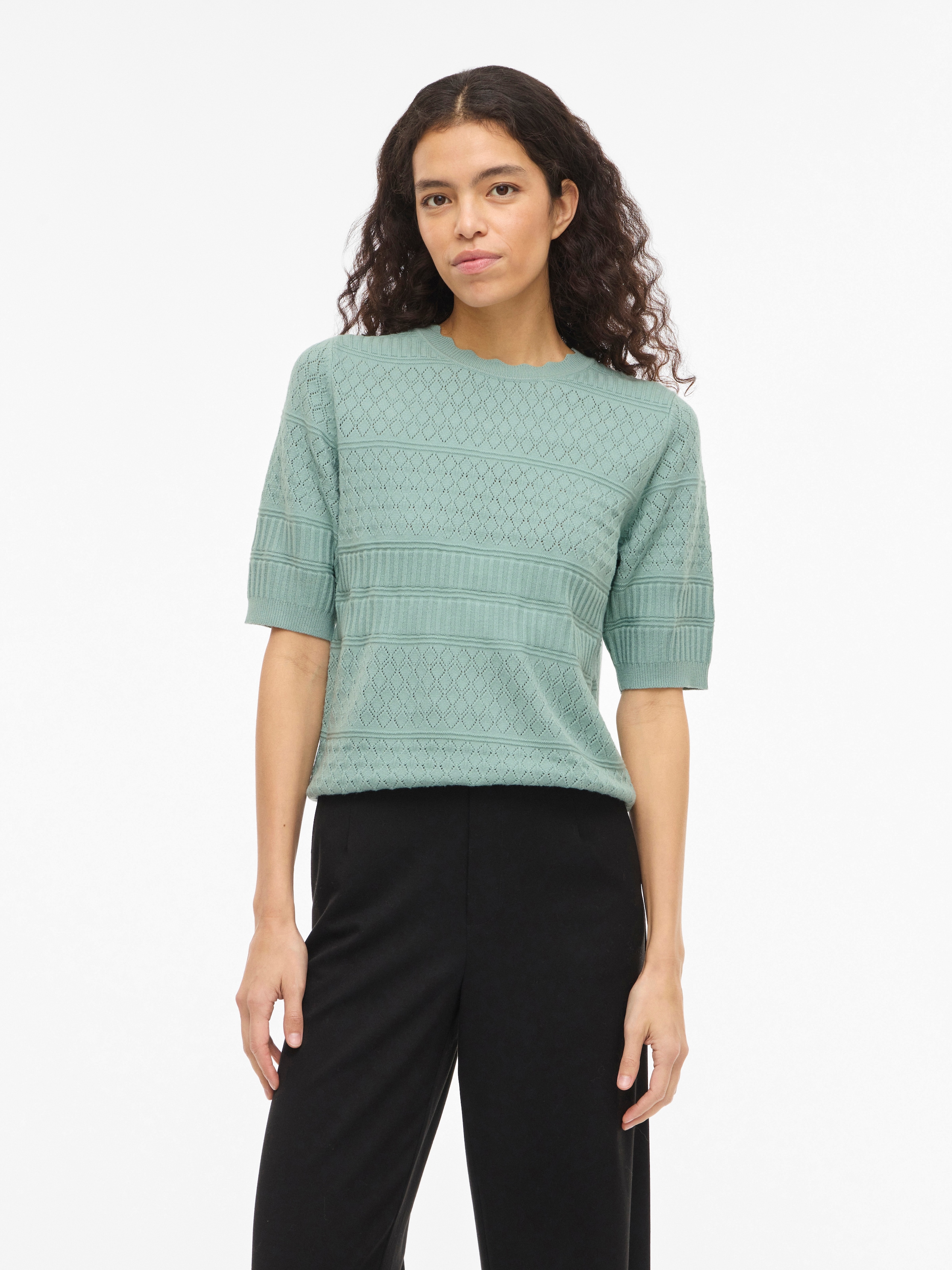 Vila Kurzarmpullover »VIMILOS S/S O-NECK POINTELLE TOP - NOOS«