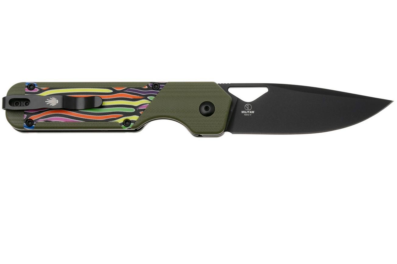 Kizer Vanguard Militaw V3634A3 Liner Lock, Satin Nitro-V, Green G10, Multi-Colored G10 Inlay, zakmes, Jonathan Styles design