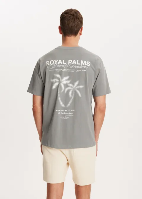 T-shirt met print waves freedom grijs (GRS)