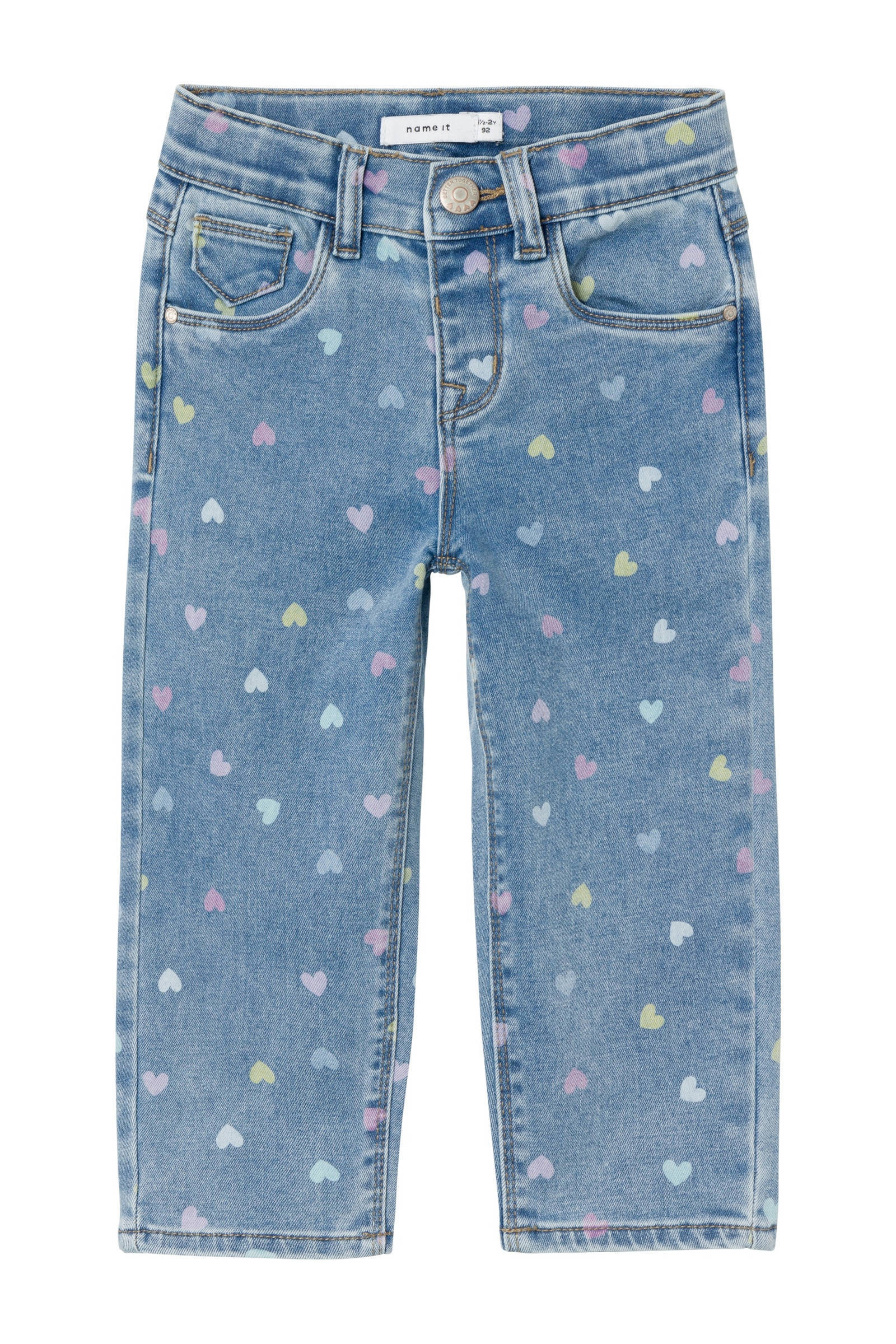 NAME IT mom jeans NMFBELLA met hartjes medium blue denim