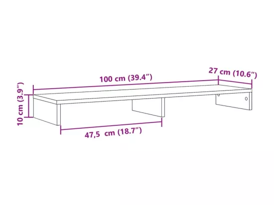 Support de moniteur noir 100x27x10 cm bois d'ingénierie