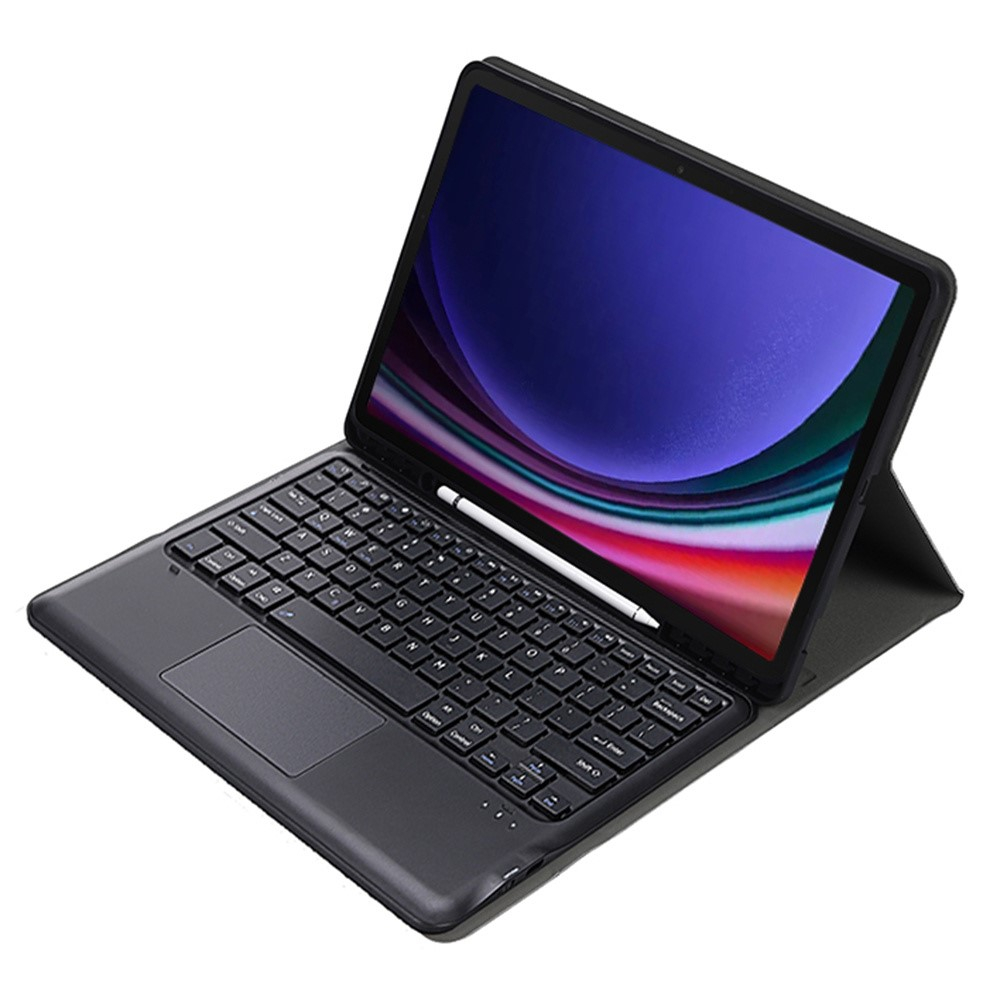 Samsung Galaxy Tab S9 FE  Plus / S9  Plus Leder Tasche mit abnehmbarer Bluetooth Tastatur und Touch Pad   S Pen Halter (QWERTY) - Schwarz