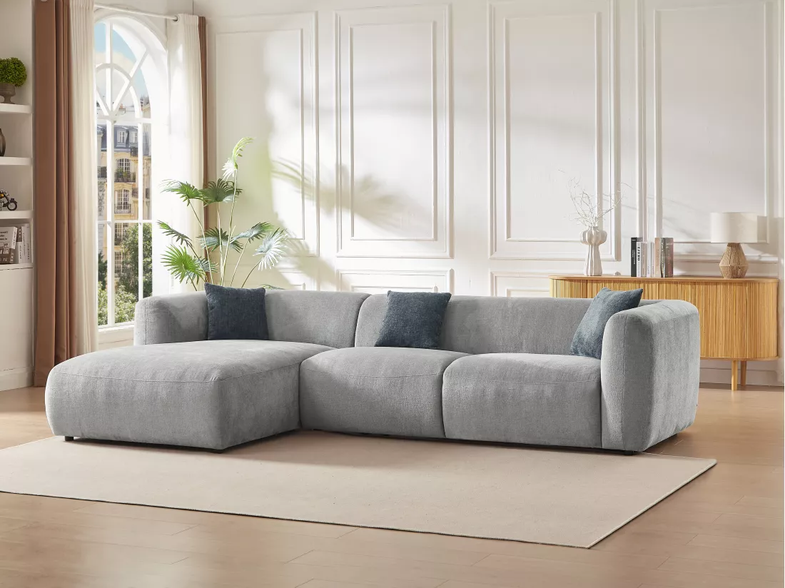Canapé d'angle gauche en tissu gris TANCAVO