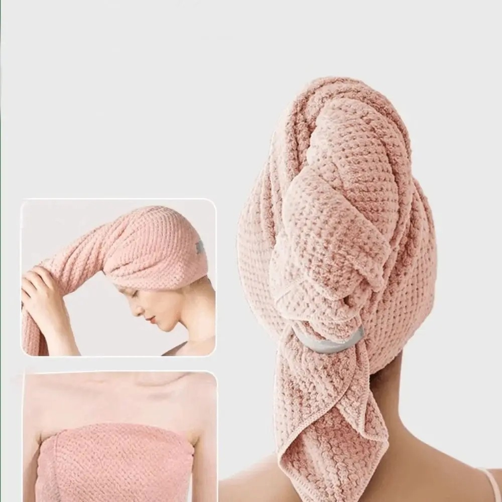 Schnelltrocknendes Mikrofaser Handtuch Haarturban mit Elastischem Band - Rosa