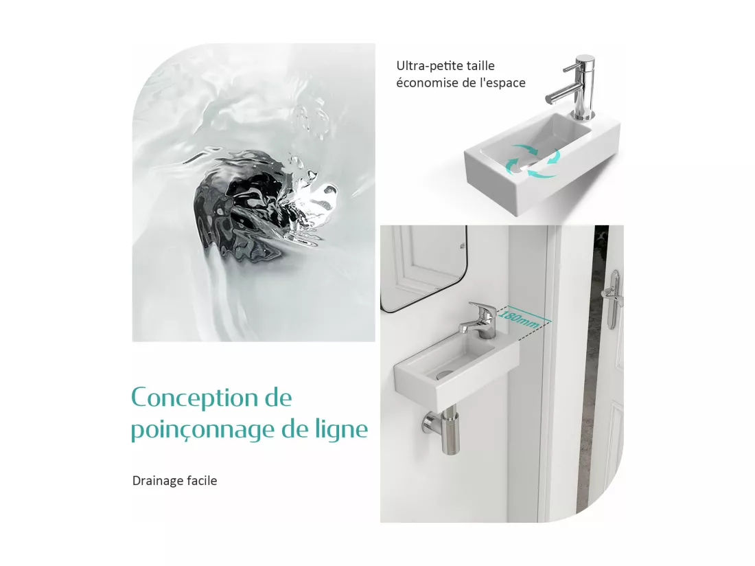 EMKE Vasque à Poser en céramique 40,5×20,5×10,5cm, Lavabo suspendu rectangulaire avec robinet trou prépercé, blanc brillant