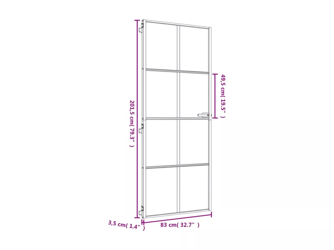 Porte intérieure mince doré 83x201,5 cm verre trempé aluminium