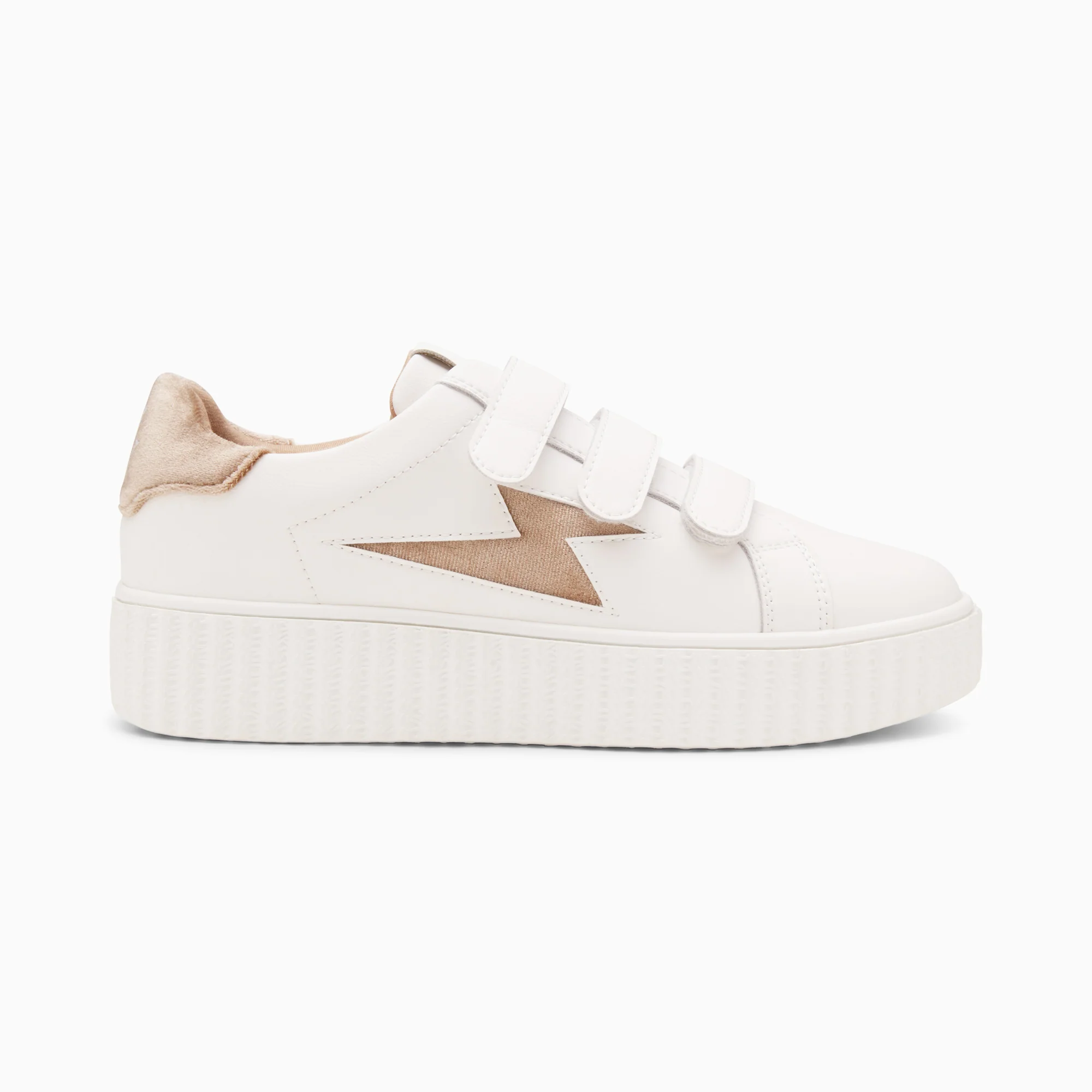 Sneakers-Baskets éclair Kim blanc et bronze effet velours à scratchs