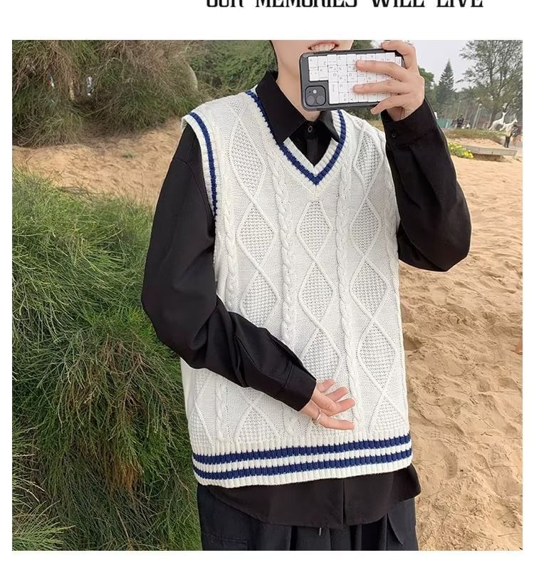 jaywoon - V-hals Argyle Oversized Trui Vest