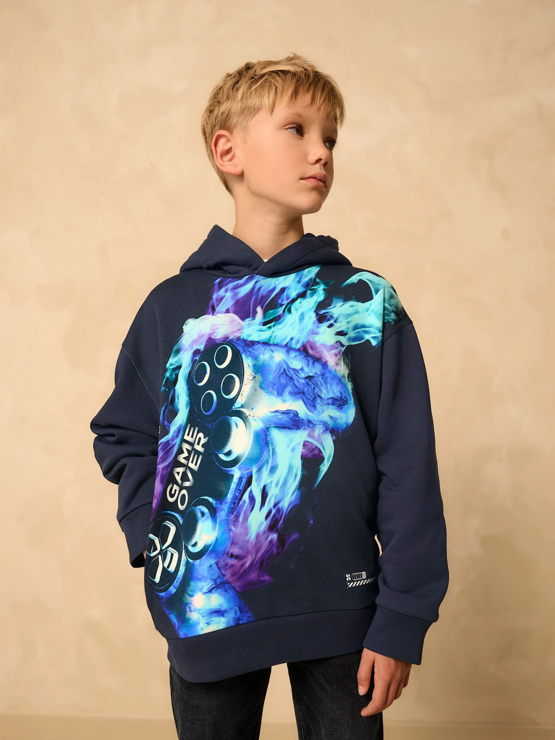 Marineblauwe controller - Grafische print hoodie voor oudere jongens (3-16jaar)