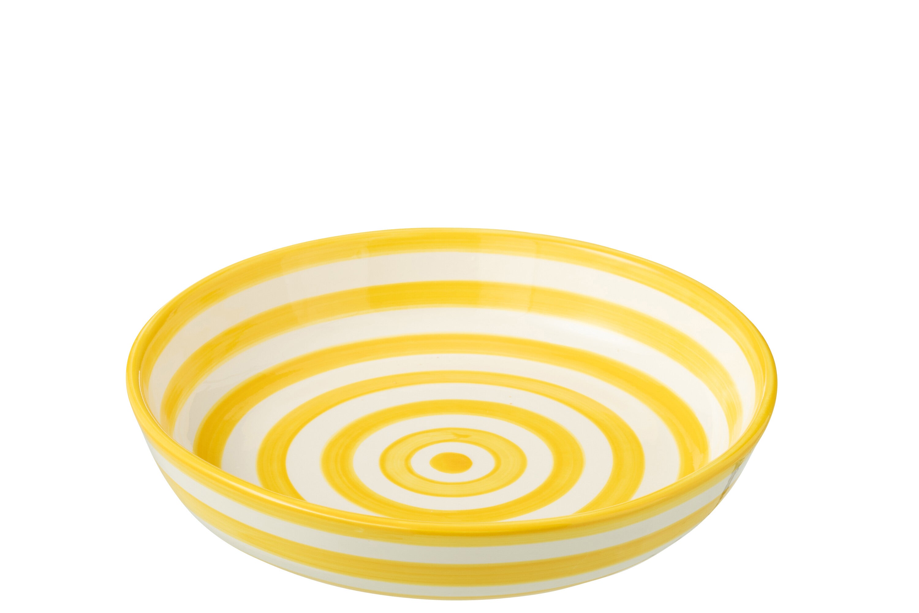 J-Line schaal Granada Stripes Low - keramiek - wit|geel - la