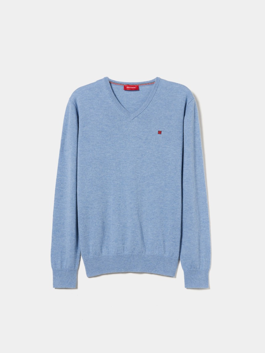 Pullover de lã decote em bico