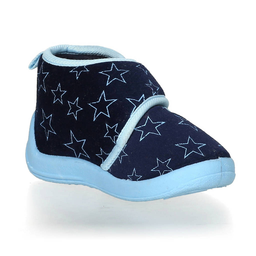 Playshoes pantoffels met sterrendessin Velcro donkerblauw/lichtblauw