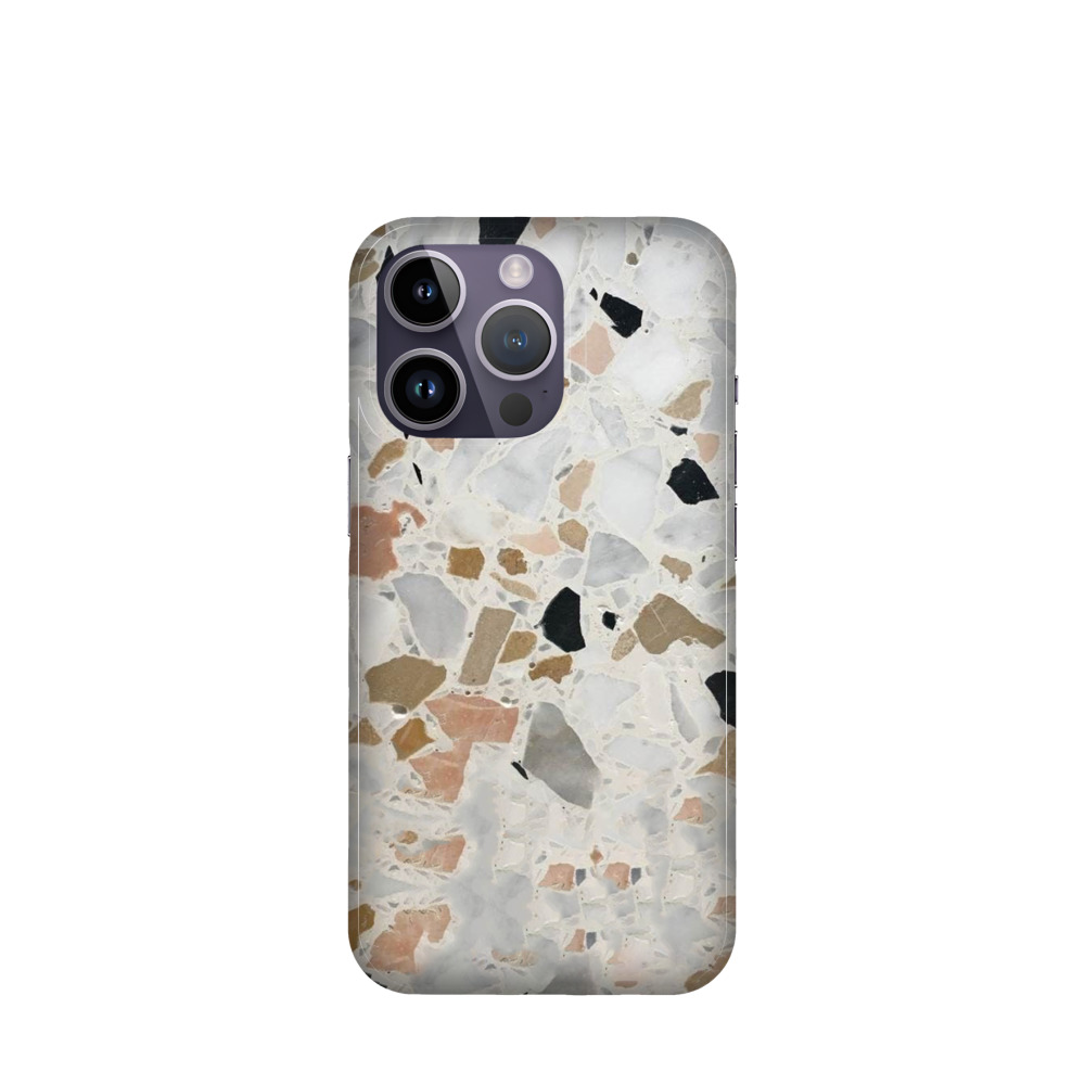 iPhone 14 Pro Kunststoff Hülle Terrazzo Design - Grau