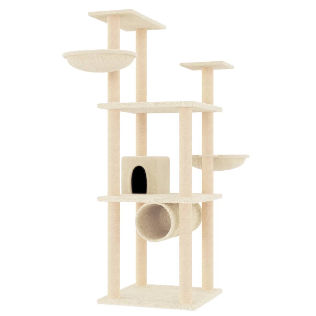 arranhador para gatos vidaXL com postes de sisal, cor creme, 141 cm