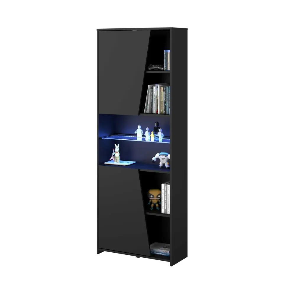 Gaming boekenkast 67cm met ledstrip - zwart