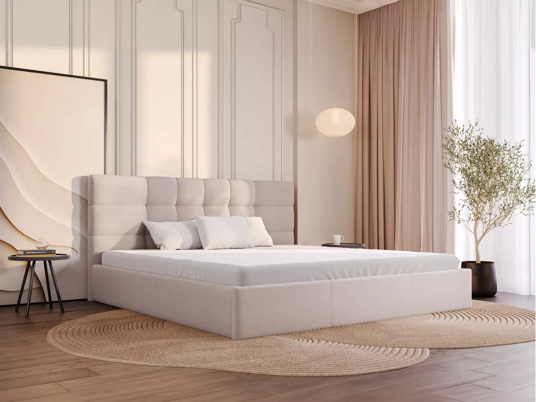 Lit coffre 200 x 200 cm - Tissu - Beige + Matelas - ELIAVA de Pascal Morabito