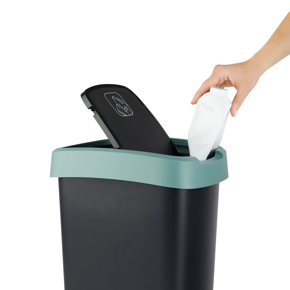 PROREGAL Classic Afvalbak voor Binnen, 25 Liter, HxBxD 47,6 x 25 x 33 cm, Kunststof, Zwart-Groen