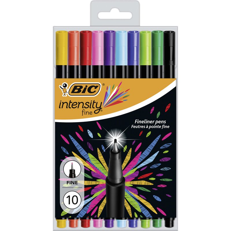 Stylo Feutre BIC Intensity écriture fine - Pointe 0,8 mm - Pochette de 10 couleurs assorties